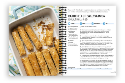 Inside page of The Mediterranean Diet Cookbook for Beginners (Lightened Up Baklava Rolls)