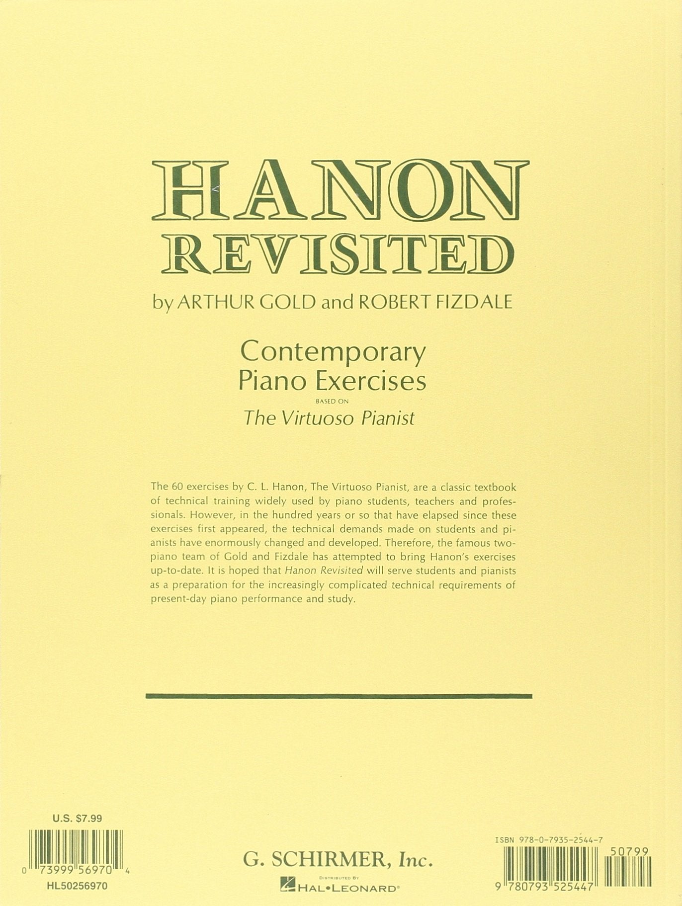 Back Cover of Hanon: The Virtuoso Pianist in Sixty Exercises