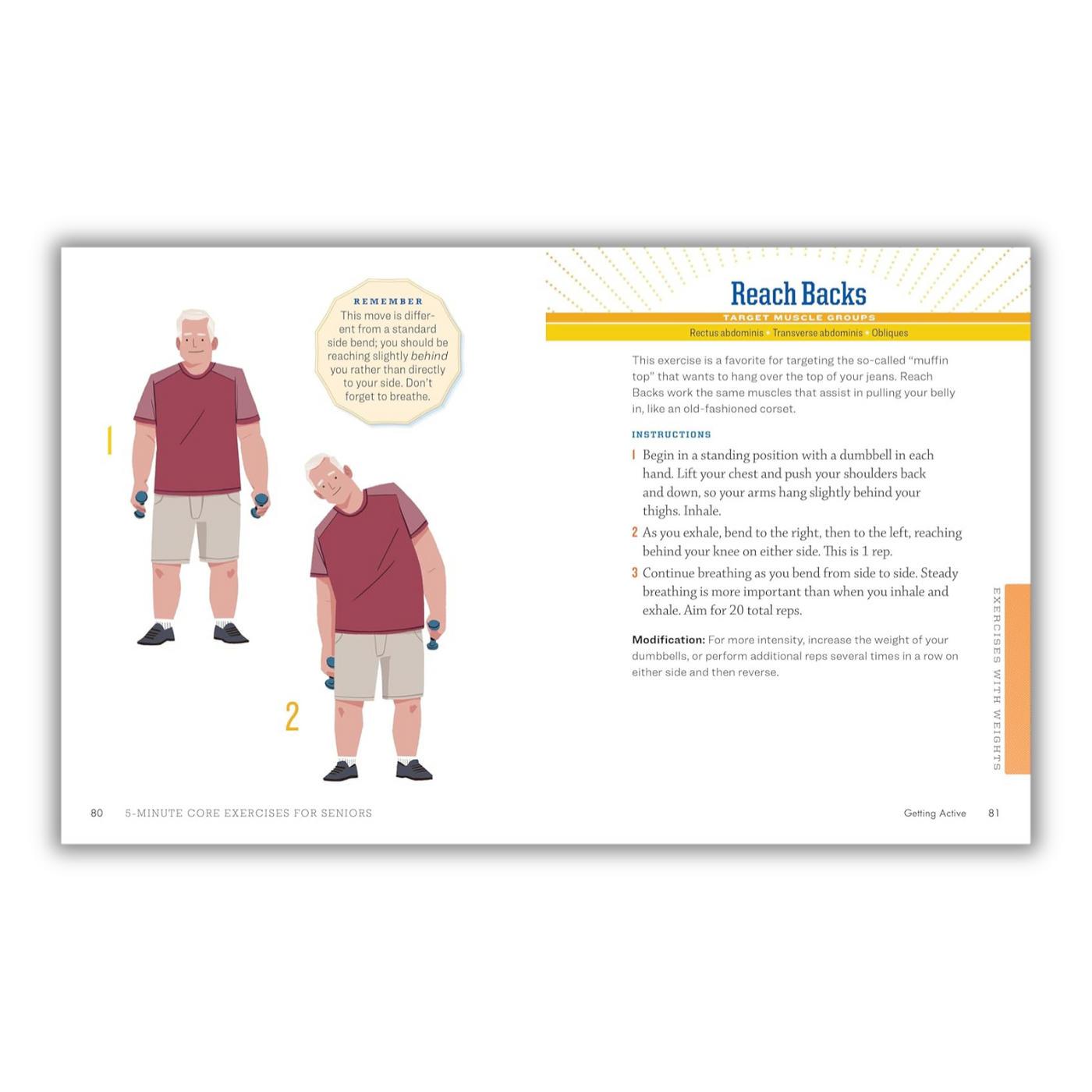 inside page of 5-Minute Core Exercises for Seniors