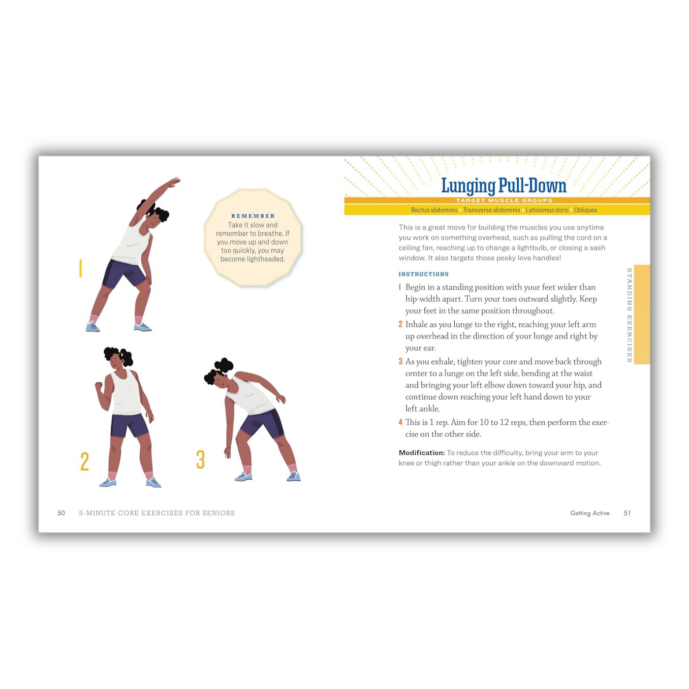 inside page of 5-Minute Core Exercises for Seniors