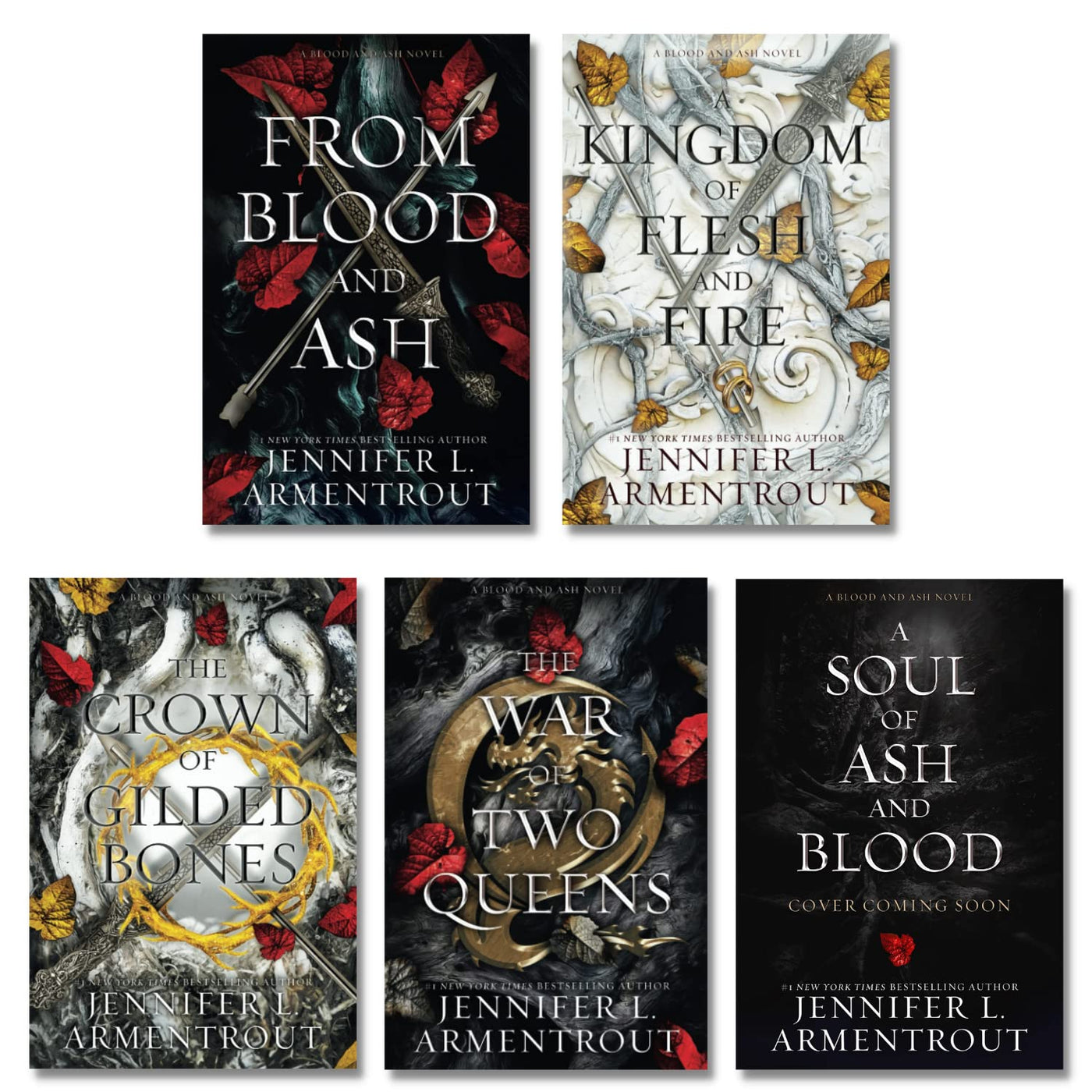 Blood and Ash Complete Series Collection Set, Books 1-5. From Blood and Ash, A Kingdom of Flesh and Fire, The Crown of Gilded Bones, The War of Two Queens, A Soul of Ash and Blood (Spiral Bound)