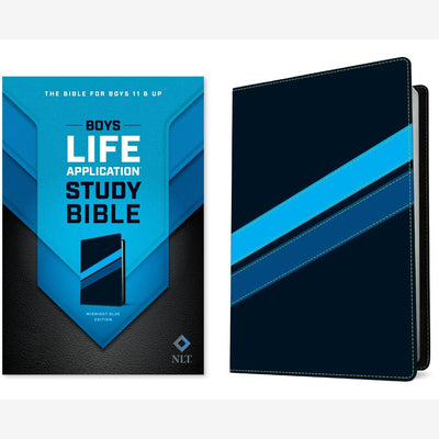 Tyndale NLT Boys Life Application Study Bible, TuTone (LeatherLike, Midnight Blue), NLT Study Bible for Boys, Foundations for Your Faith Sections front cover