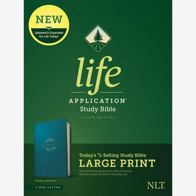 Tyndale NLT Life Application Study Bible, Third Edition, Large Print (LeatherLike, Teal Blue, Red Letter) – New Living Translation Bible, Large Print Study Bible for Enhanced Readability front cover