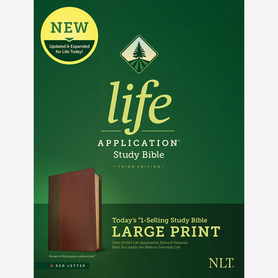 Tyndale NLT Life Application Study Bible, Third Edition, Large Print (LeatherLike, Brown/Mahogany, Red Letter) – New Living Translation Bible, Large Print Study Bible for Enhanced Readability front cover