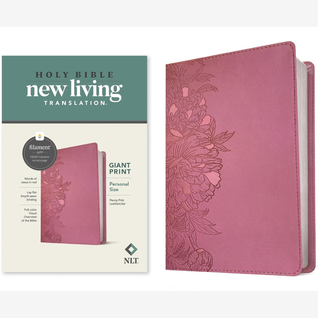 NLT Personal Size Giant Print Bible, Filament Enabled (LeatherLike, Peony Pink, Red Letter): Includes Free Access to the Filament Bible App Delivering ... Notes, Devotionals, Worship Music, and Video front cover
