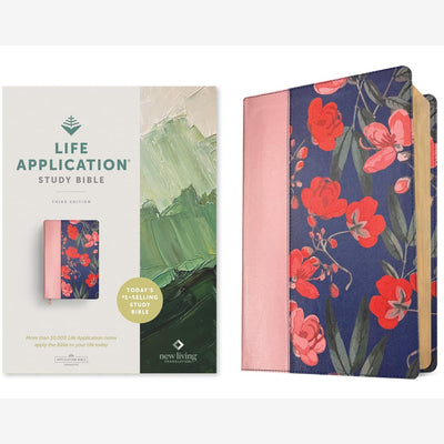NLT Life Application Study Bible, Third Edition (LeatherLike, Pink Evening Bloom, Red Letter) front cover