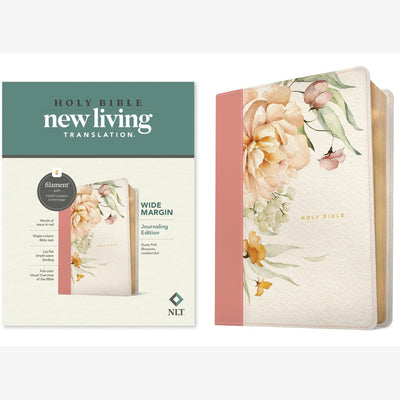NLT Wide Margin Bible, Filament Enabled (LeatherLike, Dusty Pink Blossoms, Red Letter) front cover