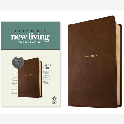 NLT Large Print Thinline Center-Column Reference Bible, Filament Enabled (LeatherLike, Brown Holy Cross, Red Letter) front cover