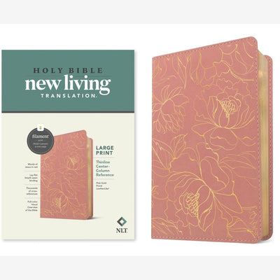 NLT Large Print Thinline Center-Column Reference Bible, Filament Enabled (LeatherLike, Pink Gold Floral, Red Letter) front cover