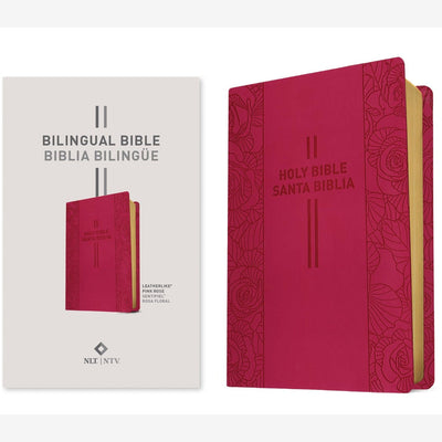 Bilingual Bible / Biblia bilingüe NLT/NTV (LeatherLike, Pink Rose) front cover