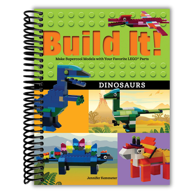Book titled 'Build It! Dinosaurs' with LEGO-themed cover