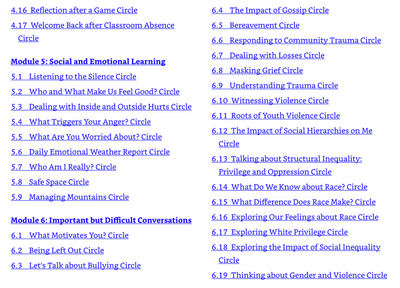 Table of Contents (Social and Emotional Learning & Important but DIfficult Conversations)