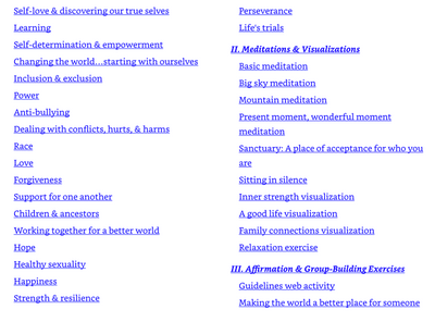 Meditations & Visualizations and Affirmation & Group Building Exercises
