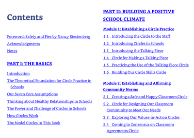 Table of Contents (The Basics, Building a Positive School Climate, and Establishing and Affirming Community Norms)