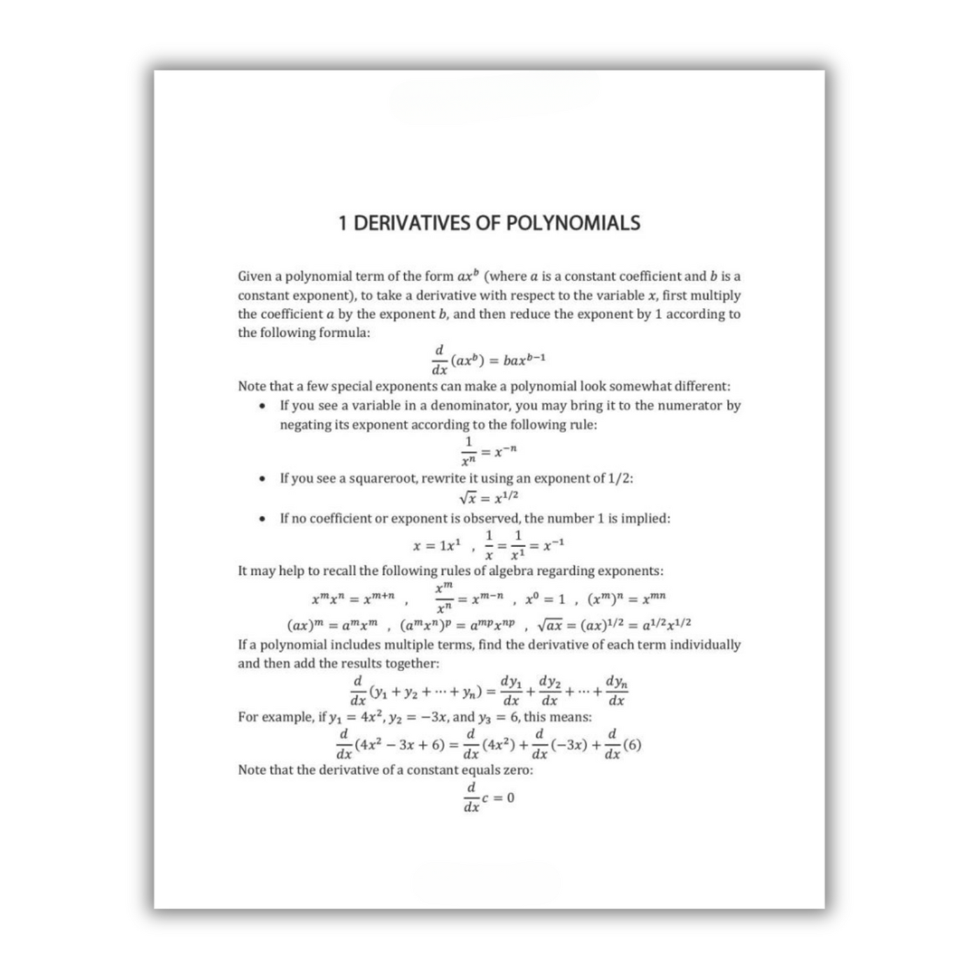 Chapter 1: Derivatives of Polynomials