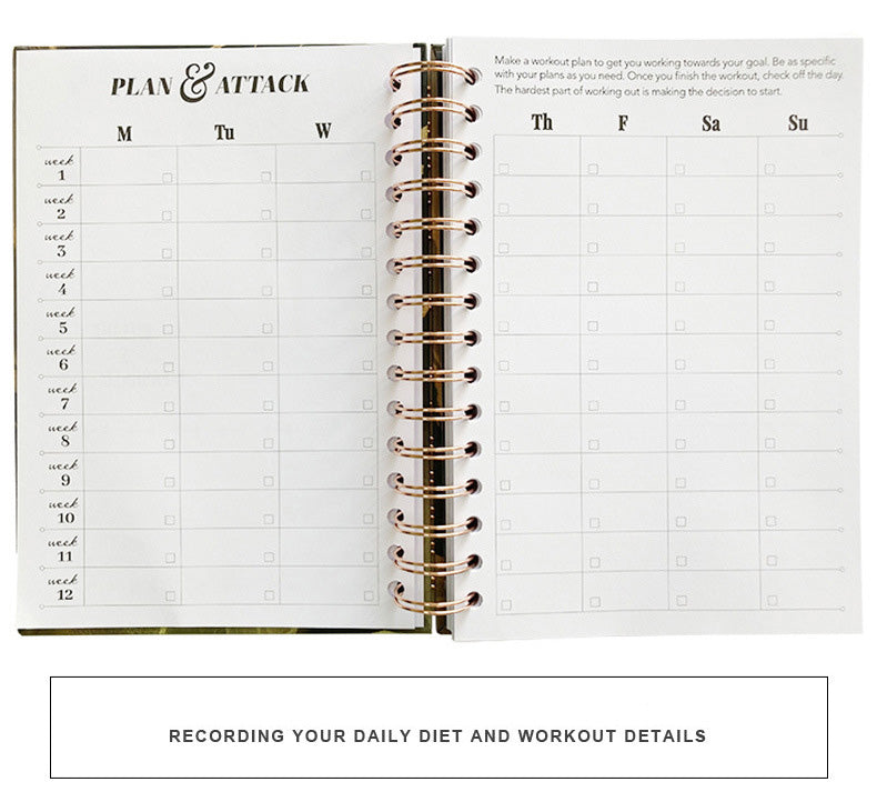 Inside Image of Exercise Food Planner (Where you record daily diet and workout details)