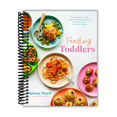 Book cover of 'Feeding Toddlers' by Simone Ward with plates of food on a white background