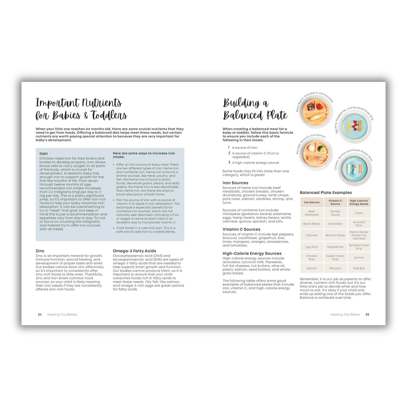 Pages 24 to 25: Important Nutrients for Babies and Toddlers & Building a Balanced Plate