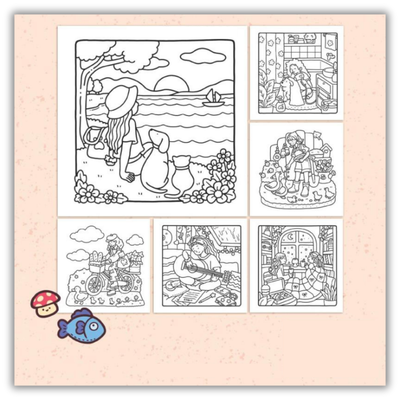 Back cover of Girl Moments: Coloring Book for Adults and Teens Featuring Cute Cozy Daily Activities for Relaxation (Spiral Bound)