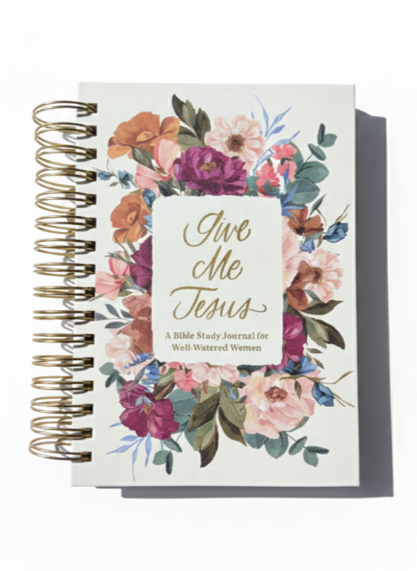Give Me Jesus Notebook with floral design and text on a white background
