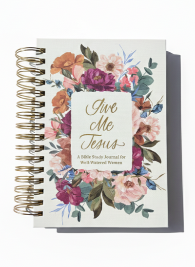 Give Me Jesus Notebook with floral design and text on a white background