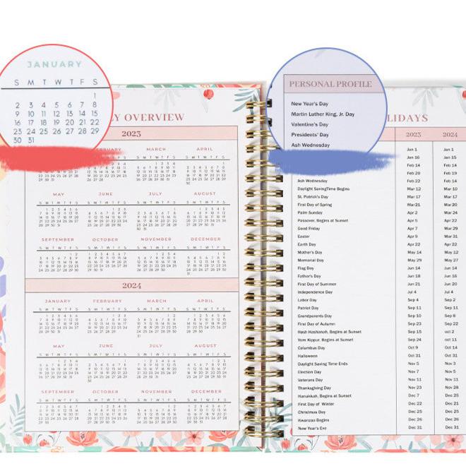 Inside page showing calendar and personal holiday schedule (personal profile)