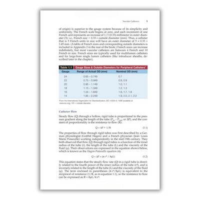 Page 5: A table showing Gauge Sizes & Outside Diameters for Peripheral Catheters, and a section on Catheter Flow