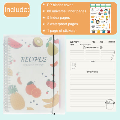 Inclusions: PP binder cover, 80 universal inner pages, 5 index pages, 2 waterproof pages, and 1 page of stickers