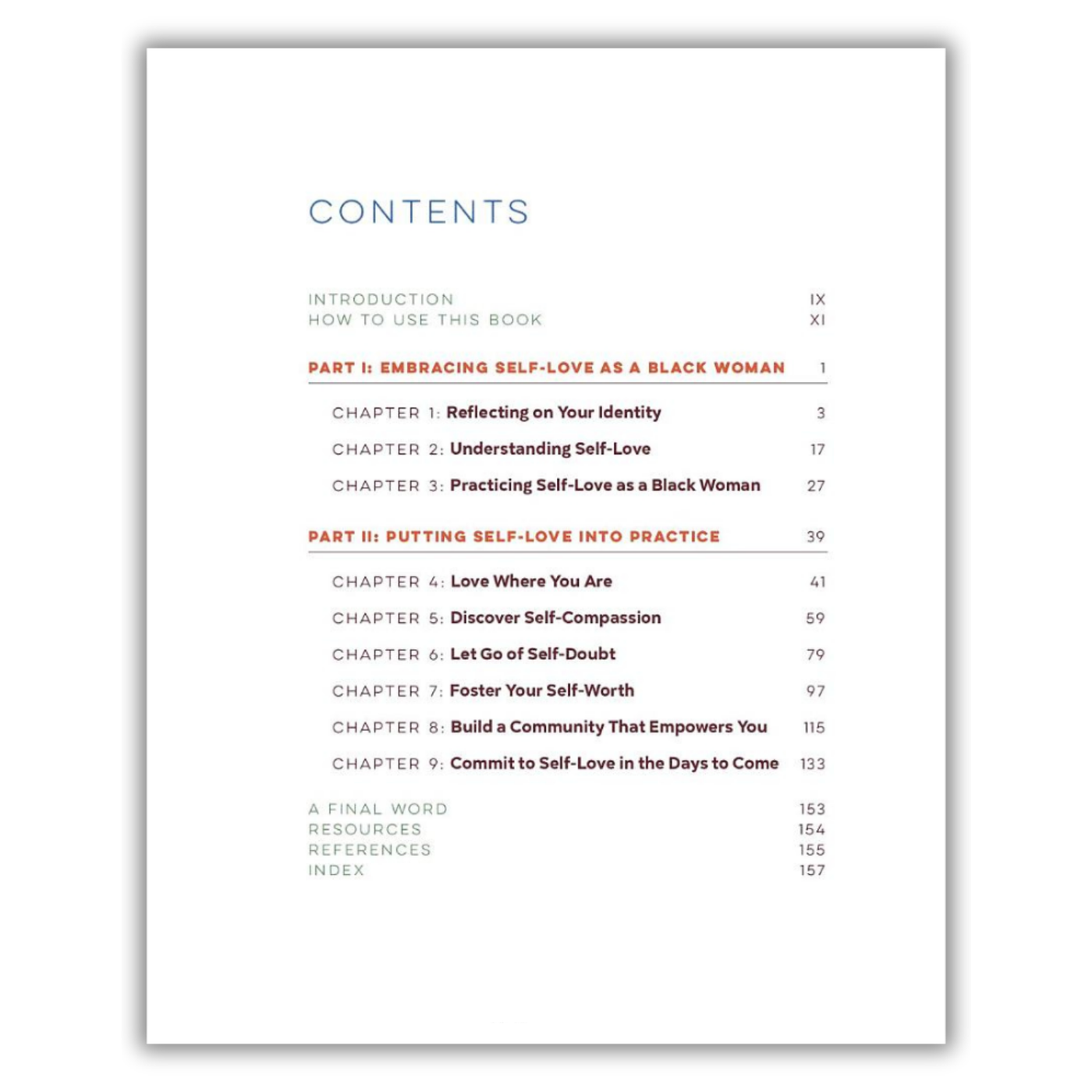 Contents of Self-Love Workbook for Black Women: Empowering Exercises to Build Self-Compassion and Nurture Your True Self (Spiral Bound)