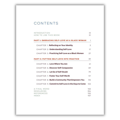 Contents of Self-Love Workbook for Black Women: Empowering Exercises to Build Self-Compassion and Nurture Your True Self (Spiral Bound)