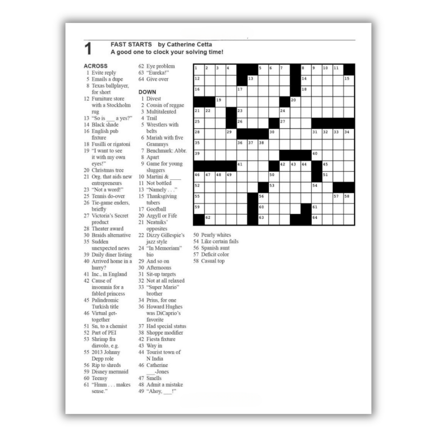 Crossword #1: Fast Starts by Catherine Cetta