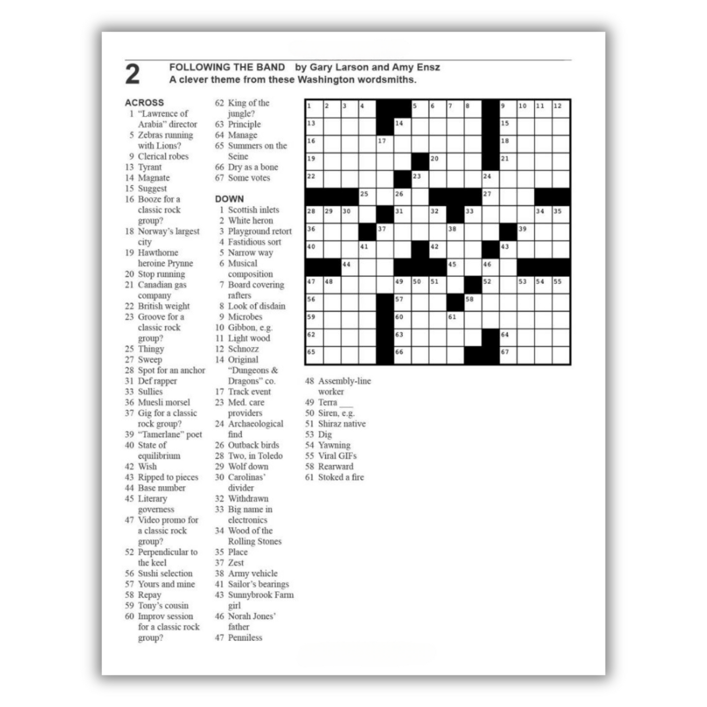 Crossword #2: Following the Band by Gary Larson and Amy Ensz