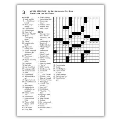 Crossword #3: Vowel Sequence by Gary Larson and Amy Ensz