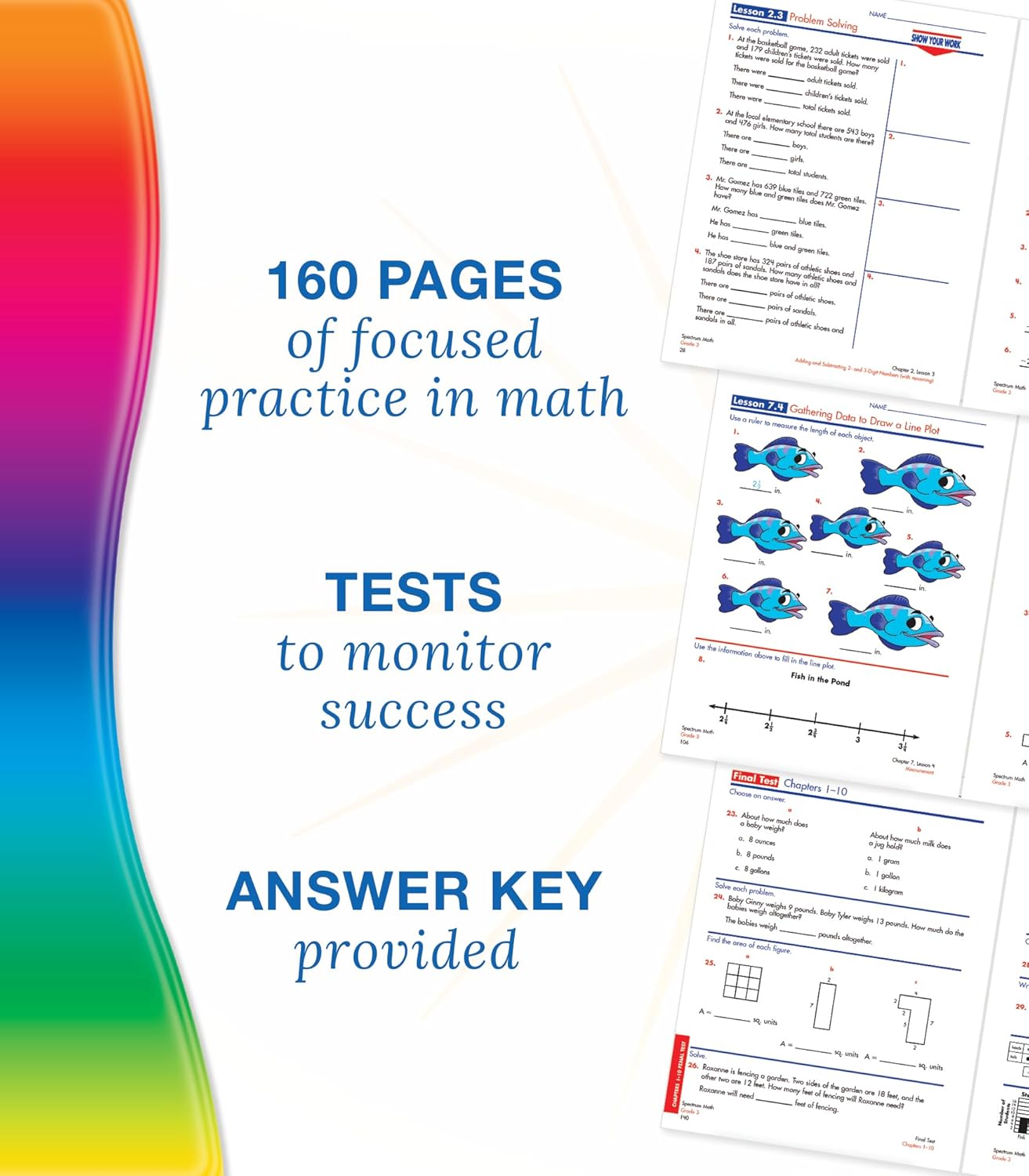 160 Pages of Focused Practice in Math, Tests to Monitor Success, and Answer Key Provided
