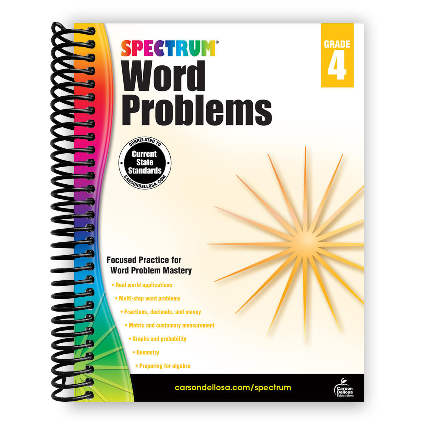 Front cover of Spectrum Math Word Problems Grade 4 Workbook