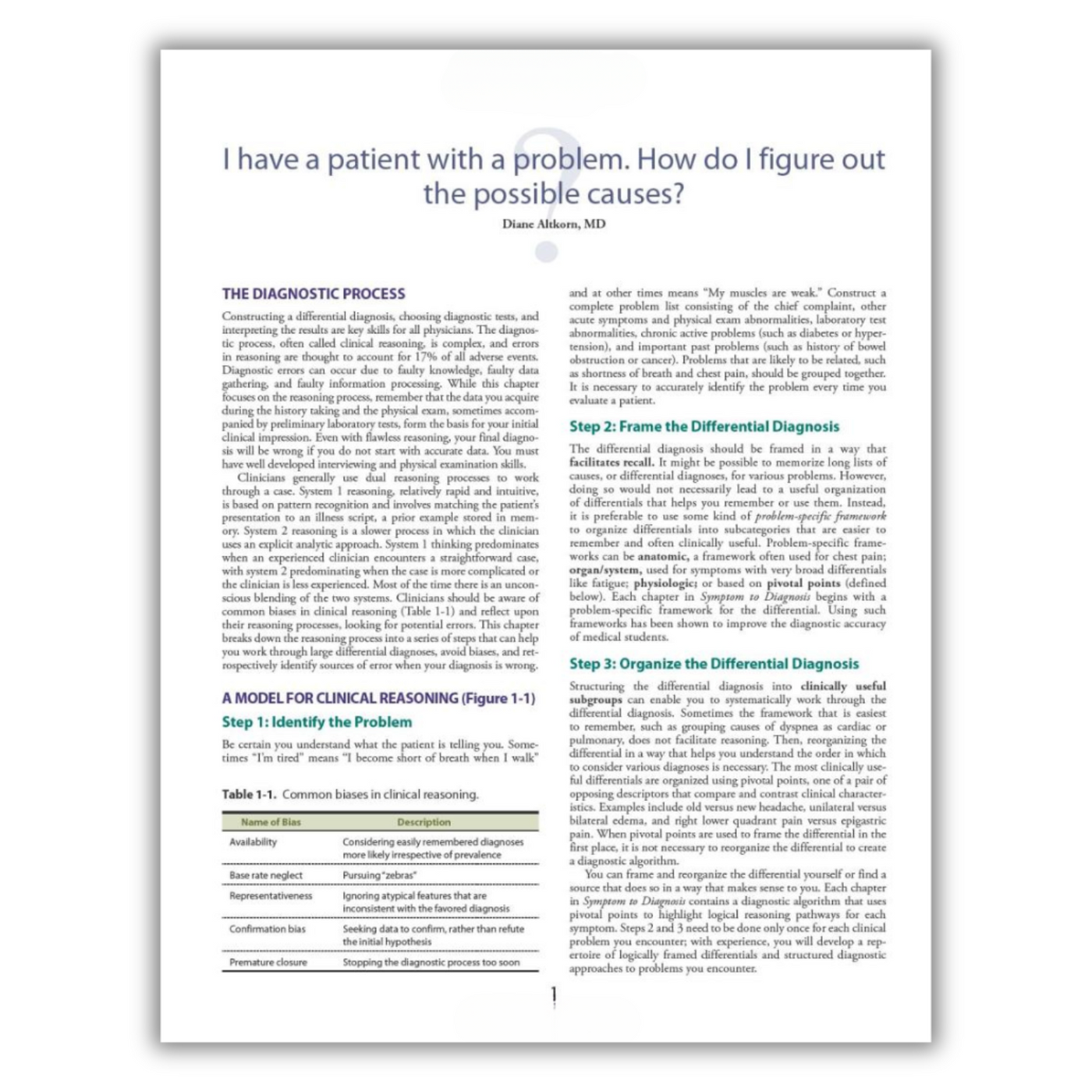 Page 1: I have a patient with a problem. How do I figure out the possible causes?