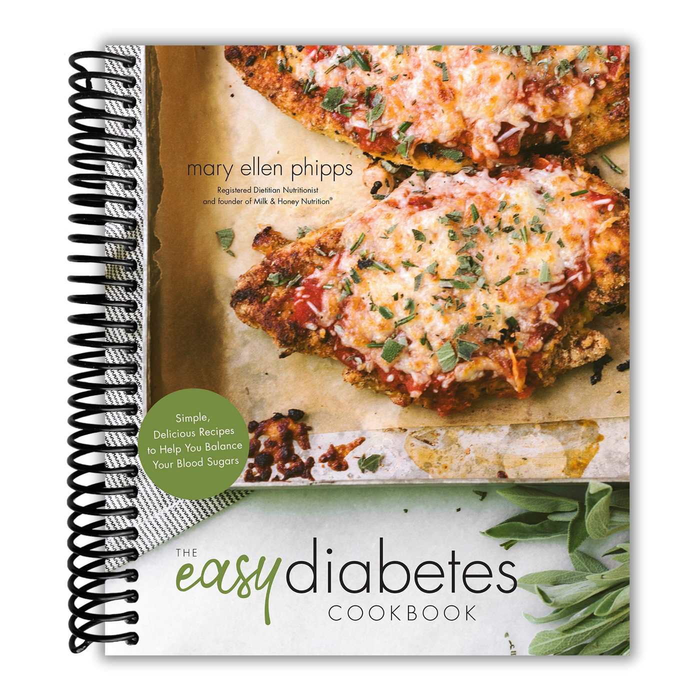 The Easy Diabetes Cookbook, by Mary Ellen Phipps, with a pizza on the cover.