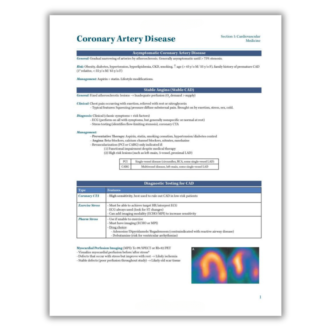 Section 1 (Cardiovascular Medicine): Coronary Artery Disease