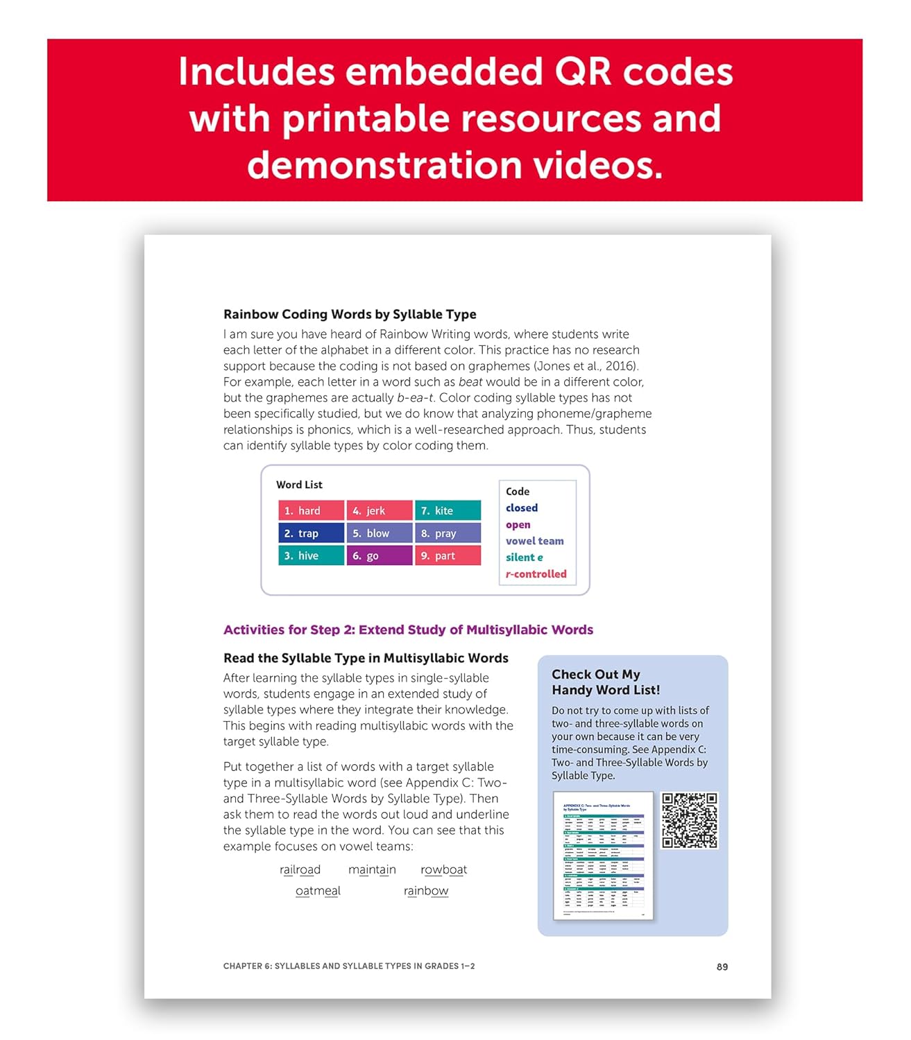 Embedded QR codes for printable resources and demos