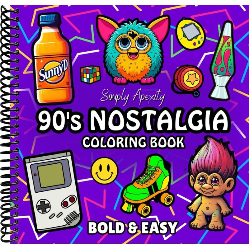 90's Nostalgia Coloring Book: Bold, Easy, Simple & Big Designs For Adu ...