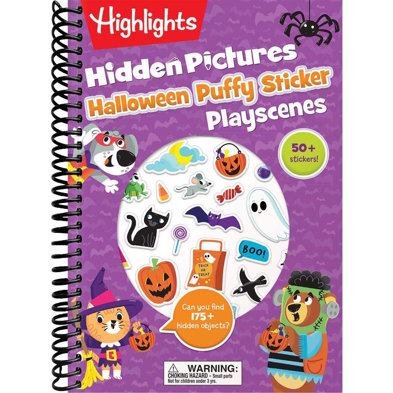 Halloween Hidden Pictures Puffy Sticker Playscenes: Over 50 Reusable Halloween Stickers to Decorate, Find Over 175 Hidden Objects, Solve Mazes and More (Highlights Puffy Sticker Playscenes) front cover