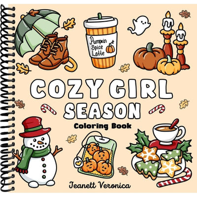 Cozy Girl Season: Bold and Easy Coloring Book for Adults & Teens, Featuring Fall, Halloween, and Christmas Designs | Simple, Cute Illustrations for Hygge and Relaxation front cover