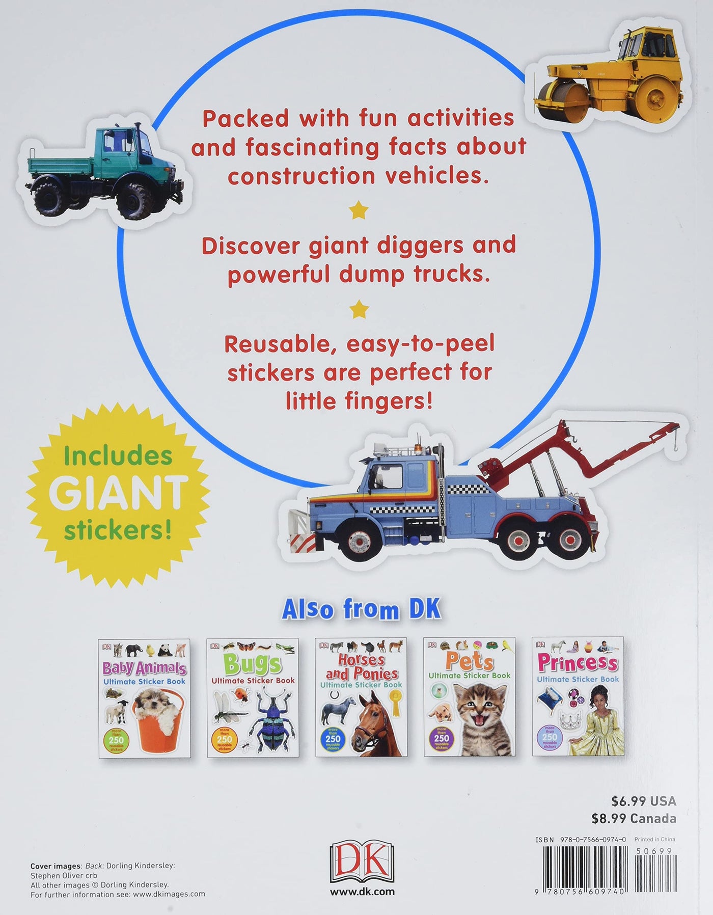 Back cover of Ultimate Sticker Book: Diggers and Dumpers