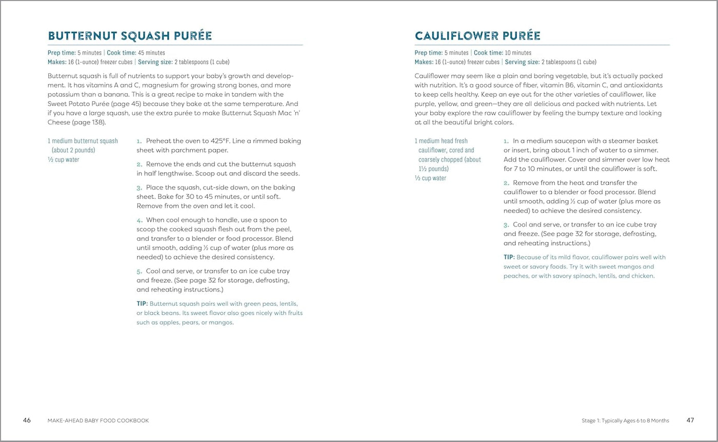 Pages 46 to 47: Butternut Squash Puree & Cauliflower Puree