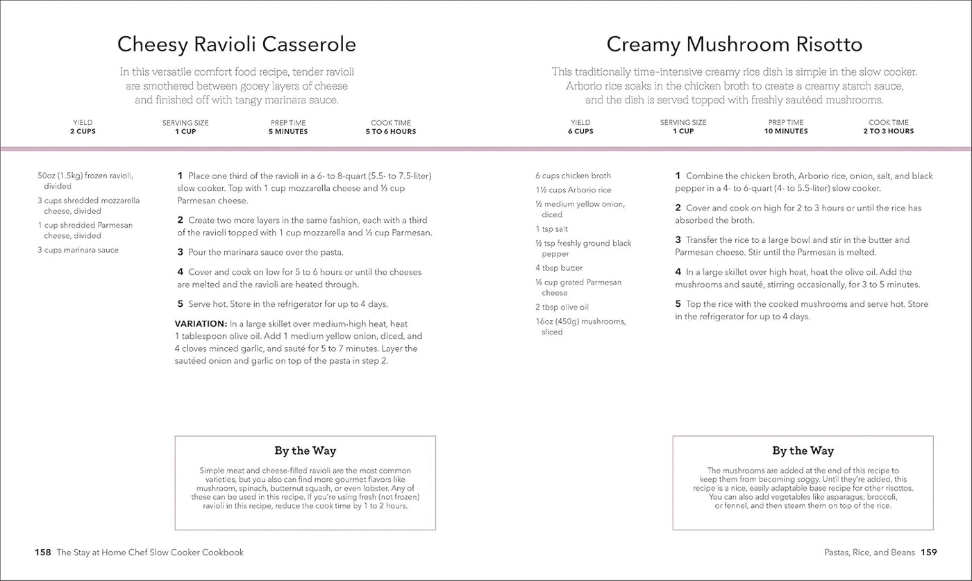Pages 158 to 159: Cheesy Ravioli Casserole & Creamy Mushroom Risotto