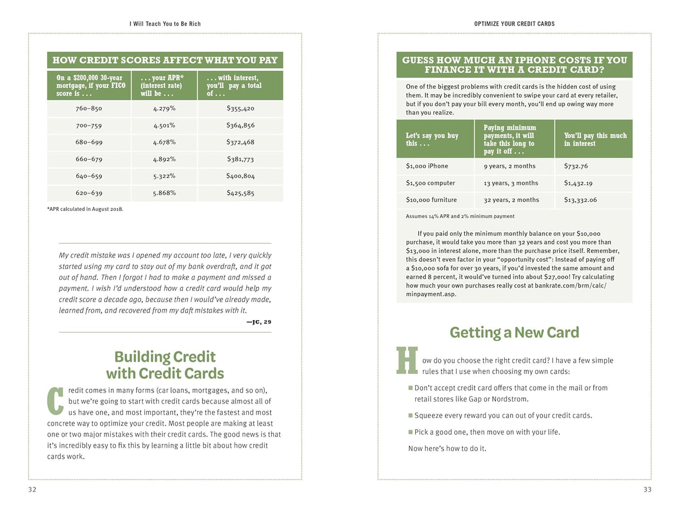 Pages 32 to 33 (Building Credit with Credit Cards & Getting a New Card)