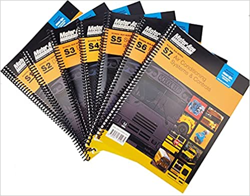 Front covers of the ASE Test Prep S Series - School Bus Service Certification S1-S7 Set